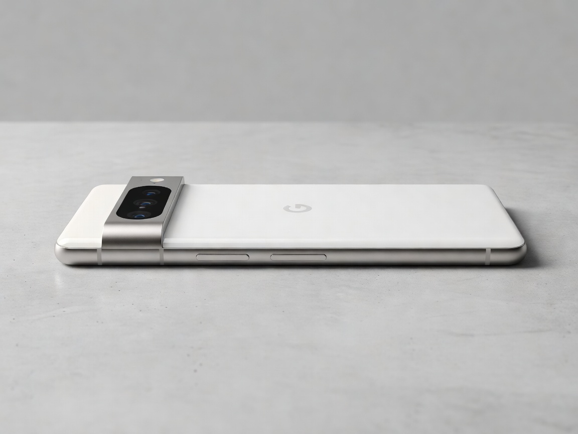Real photo of Google Pixel smartphone lying on clean surface highlighting modern camera visor
