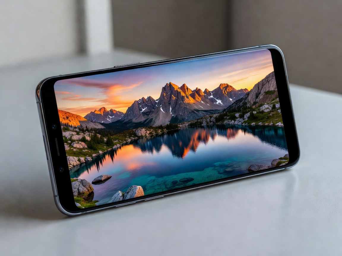 Real photograph of Samsung Galaxy smartphone showcasing vivid edge-to-edge Super AMOLED screen